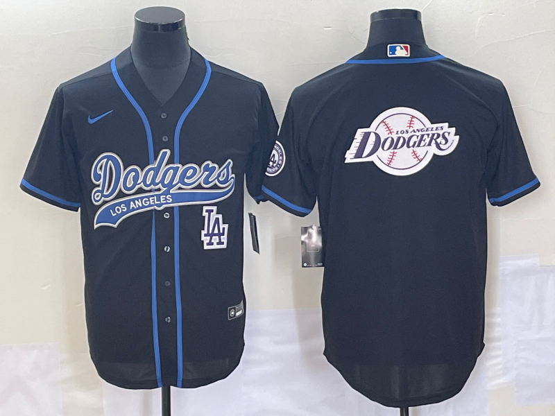 Men's Los Angeles Dodgers Black Team Big Logo With Patch Cool Base Stitched Baseball Jersey Men's Los Angeles Dodgers Black Team Big Logo With Patch Cool Base Stitched Baseball Jersey